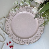 Assiette décorative de table de mariage de style américain écologique antique, 13 pouces, or, argent, vert, rose, blanc, en PP