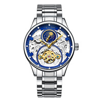 Montre mécanique pour homme TEVISE T820A, boîtier en métal, bracelet en acier inoxydable, affichage des phases lunaires, verre minéral, montre résistante à l'eau