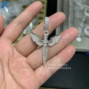 2023 Trendy Moissanite Jewelry 925 Sterling Silver VVS Diamond Iced Out Angle Wings Pendant For Men Women