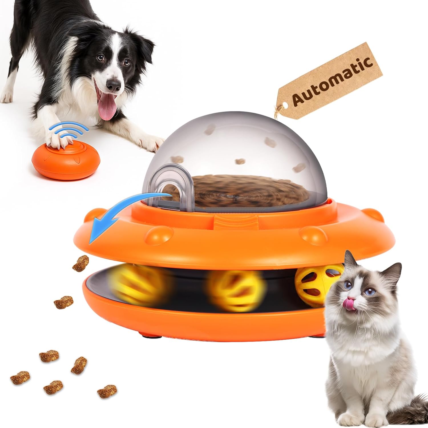 UFO Automatic Pet Slow Feeding Treat Toy - Interactive Dog Cat Electronic Ball Track Toy with Food D