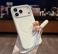 Coque de téléphone en silicone liquide magnétique OKHOPE avec dragonne, film de protection d'objectif intégré, grande découpe pour appareil photo, style Ins, personnage de dessin animé