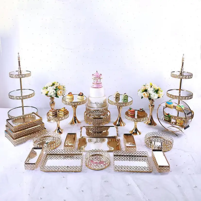 ניקרו יוקרה בסגנון קריסטל מגש קינוח פסטיבל ציוד יום הולדת מעמד קישוט עוגת חתונה סט מעמד תצוגת עוגת חתונה