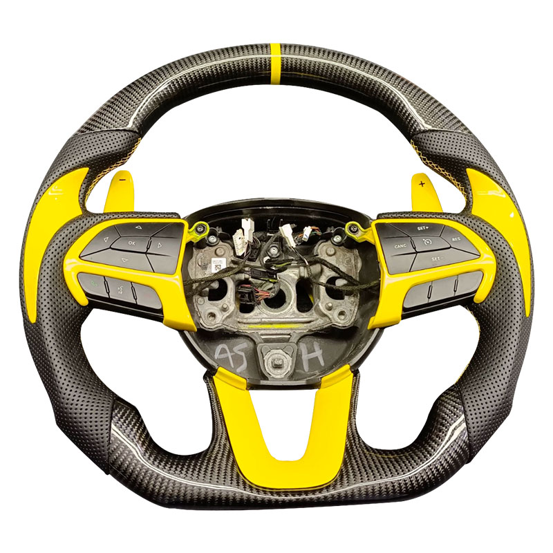 หนังพรุน + คาร์บอนไฟเบอร์ + เย็บสีเหลือง + ไม่มีกระดุม