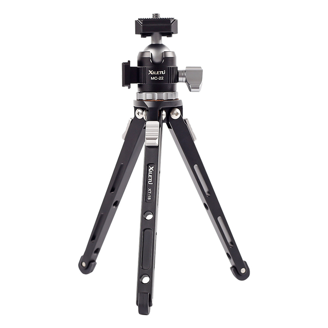 XILETU XT-18+MC22 Portable Aluminium Alloy Mini Cold Shoe Outdoor Sports Live Tripod Table Top Tripod