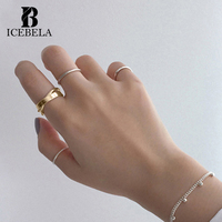 Mode bijoux fins Style coréen minimaliste Vintage bague en argent Sterling imbriqué empilable Double bande anneaux pour les filles