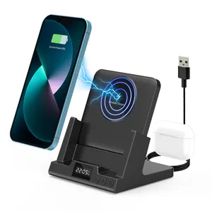 4 in 1 Multifunction Wireless Charging Stations for Apple Multiple Devices with Digital Alarm Clock