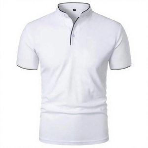 Camiseta de Punto de Manga Corta con Cuello Alto y Corte Ajustado para Hombre, Color Sólido, Estilo Casual, Largo Regular - Product Image 2