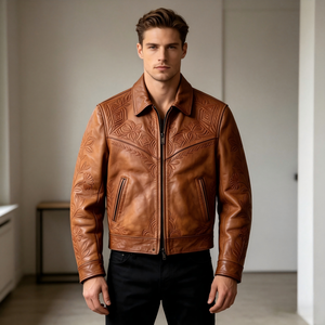 Chaqueta de Cuero para Hombre, Estilo Punk, con Cierre Oblicuo, Diseño de Marca, Moda Otoñal, Estilo Piloto de Motocicleta, Tinte Liso - Product Image 3