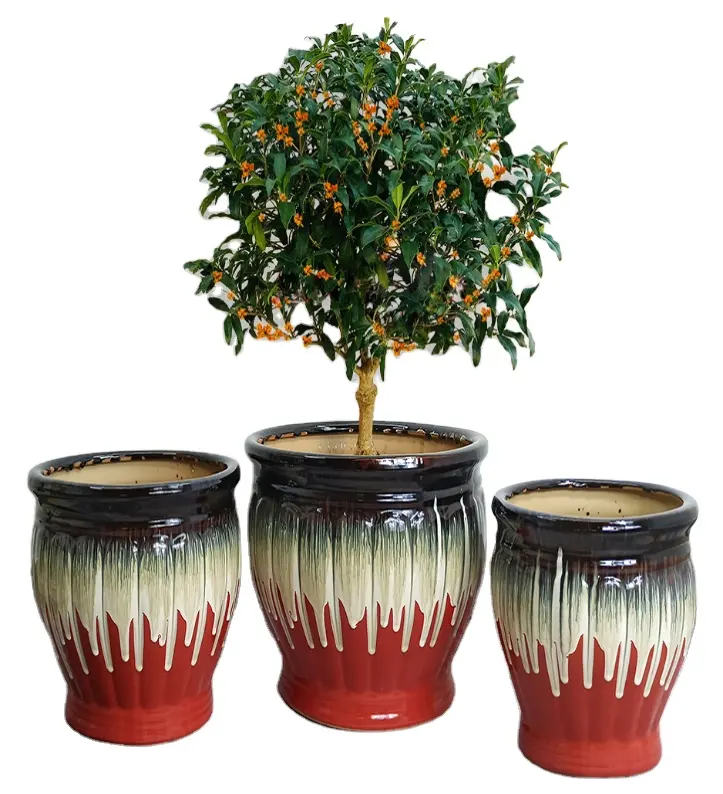 Vaso per fioriera vasi da giardino grande in ceramica con foro di drenaggio a forma di zucca per portico esterno per interni casa Patio Deck Flower Pot