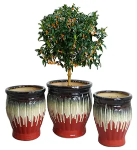 Macetas de jardín de <span class=keywords><strong>gres</strong></span> de cerámica grande con orificio de drenaje en forma de calabaza <span class=keywords><strong>para</strong></span> porche hogar Patio cubierta suelo maceta - Product Image 3