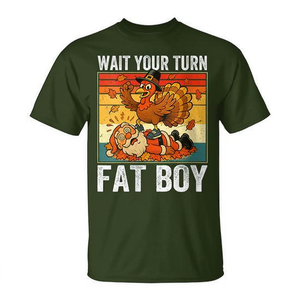 Camiseta de Acción de Gracias Wait Your Turn Fat Boy Turkey Santa - Product Image 2