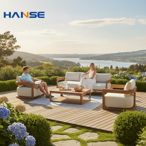 Divano Angolare a L di Lusso Moderno in Legno Teak Impermeabile con Cuscini per Balcone Giardino Patio Esterno - Product Image 1