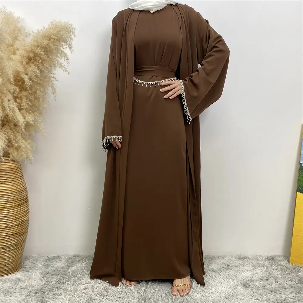Abito in stile musulmano a tinta unita in Medio Oriente Arabia Saudita e abito da donna con scollo a V islamico da donna con scollo a V in due pezzi