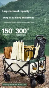 Chariot de camping pliable à 4 roues en aluminium, chariot de pique-nique à pousser à la main, chariot de camping portable, chariot de rangement de grande capacité - Product Image 6