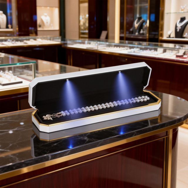 2026 Fashion Luxury White Color OEM ODM Custom Brand logo Led Jewelry Box Ring Boxes Jewellery Packaging With Light