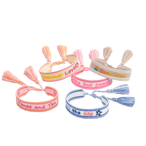 Estivo nuovo tema spiaggia ricamato lettere acqua Drop tessuto bracciale per le donne fatto a mano nappa cinturino da polso braccialetti moda - Product Image 1
