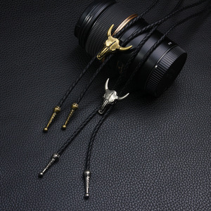 Vintage Style Handmade Bolo Tie for <strong>Men</strong> - Western Cowboy Alloy+ Black <strong>Leather</strong> Necktie Bull Head <strong>Necklace</strong> - Product Image 3