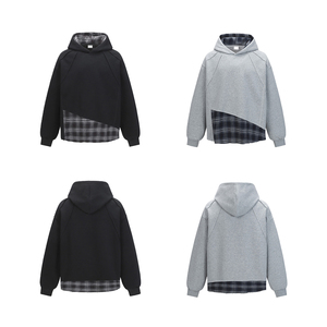 Sudadera con Capucha Oversize KingSen OEM de Algodón 100% Pesado con Diseño Asimétrico a Cuadros y Parches, Ajuste Holgado, Estilo Urbano - Product Image 1