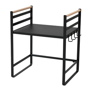 Duy nhất <span class=keywords><strong>Tier</strong></span> bếp Mesa Khả năng mở rộng lò vi sóng Rack với Hook Nồi cơm điện lưu trữ chủ gỗ xử lý gia vị kệ - Product Image 6
