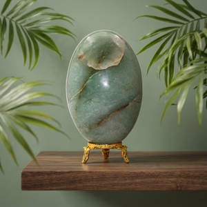 Ornement ovale en pierre d'aventurine verte naturelle polie, Shiva Lingam, pièce d'art de collection Feng Shui, vente en gros - Product Image 3