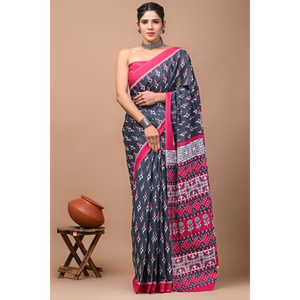 Sari de Algodón Mulmul Estampado con Blusa a Juego, Sari de Algodón Mulmul Ligero y Elegante - Cómodo para Uso Diario - Product Image 2