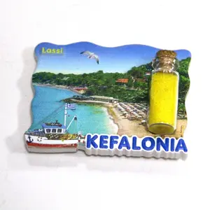 Wholesale custom printed Kefalonia Greece tourist souvenir epoxy resin fridge magnet with drift bottle