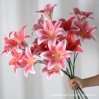 Fleurs artificielles en mousse plastique à 3 têtes, type lys, pour cérémonie de mariage, décoration de salle et de maison ; Fleurs artificielles imprimées en 3D ; Accessoires de photographie