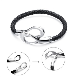 Wholesale Fashion Jewelry Custom Hand-woven Knit Wrist Band <b>Leather</b> <b>Bracelet</b> Stainless Steel Unique Clasp <b>Bracelet</b> for Men - Product Image 3