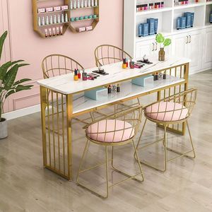 Table à ongles contemporaine avec plateau en marbre et structure en métal, station de manucure pour mobilier de salon - Product Image 2