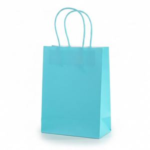 LiHao Custom Printed Biodegradable Eco-Friendly Reusable Kraft Paper Bags with Durable Sky Blue Design for Bakery Shops - Product Image 1