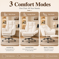 Chaise de bureau moderne minimaliste en tissu avec accoudoirs réglables intégrés, roulettes silencieuses, repose-pieds inclinable et structure en acier
