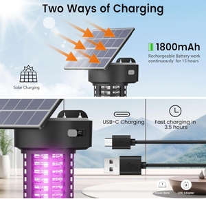 Lámpara Antimosquitos para Patio, Lámpara Impermeable Inalámbrica Recargable con Encendido/Apagado Automático para Jardín al Aire Libre - Product Image 3