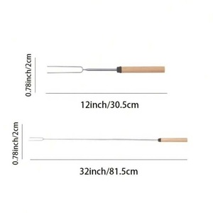 4 Pack Wooden Handle Stainless Steel BBQ Roasting Forks Reusable <b>Extendable</b> Barbecue Skewers For Grilling Meat Marshmallow - Product Image 2