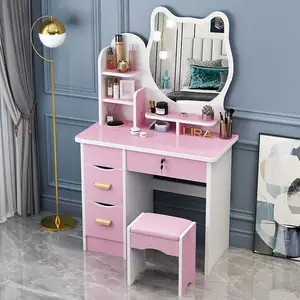 Cómoda sencilla para dormitorio, mesa de maquillaje moderna, espejo, mesita de noche, armario de almacenamiento, moda para chica, espejo de gato, armario de maquillaje