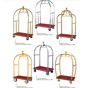 Stainless Steel Hotel Luxury Crown Foldable Bellboy Cart Rack Concierge Birdcage Barrow Baggage Bellman Trolley Luggage Carts
