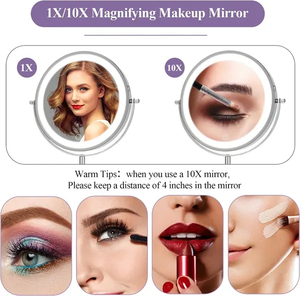 8 inch sạc 1x 10x Magnifying đứng Gương trang điểm với 3 màu sắc và độ sáng có thể điều chỉnh - Product Image 3