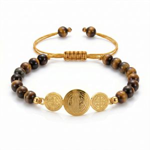 Pulsera de Oración Católica de <span class=keywords><strong>San</strong></span> <span class=keywords><strong>Benito</strong></span>, Zebra Rosa Natural, Acero Inoxidable, Cruz de <span class=keywords><strong>San</strong></span> <span class=keywords><strong>Benito</strong></span>, Medalla, Regalo Religioso - Product Image 5