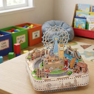 Caja de Música Educativa de Madera DIY con Diseño de Londres, Rompecabezas 3D de Rueda de la Fortuna, Big Ben, Puente de la Torre, Escena Giratoria, Corte Láser, Regalo Coleccionable - Product Image 1