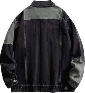 แจ็คเก็ตยีนส์ผู้ชายปะติดปะต่อสไตล์วินเทจทรงหลวมสีสันตัดกัน แจ็คเก็ตยีนส์สตรีทแวร์แนวเรโทร แจ็คเก็ตชุดทำงานสำหรับผู้ชาย พร้อมโลโก้แบบกำหนดเอง - Product Image 4