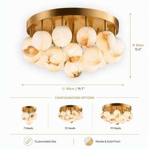โคมไฟเพดานทรงกลมสีทองพร้อมโคมไฟทรงกลมอะลาบาสเตอร์ 19 หัว แชนเดอเลียร์ LED สำหรับห้องนั่งเล่น เส้นผ่านศูนย์กลาง 50 ซม. - Product Image 6