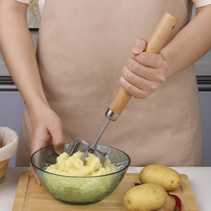 Hachoir à viande en acier inoxydable à 6 lames courbes avec manche en bois, ustensile de cuisine, écraseur de bœuf, écraseur de pommes de terre, écraseur de hamburgers - Product Image 3