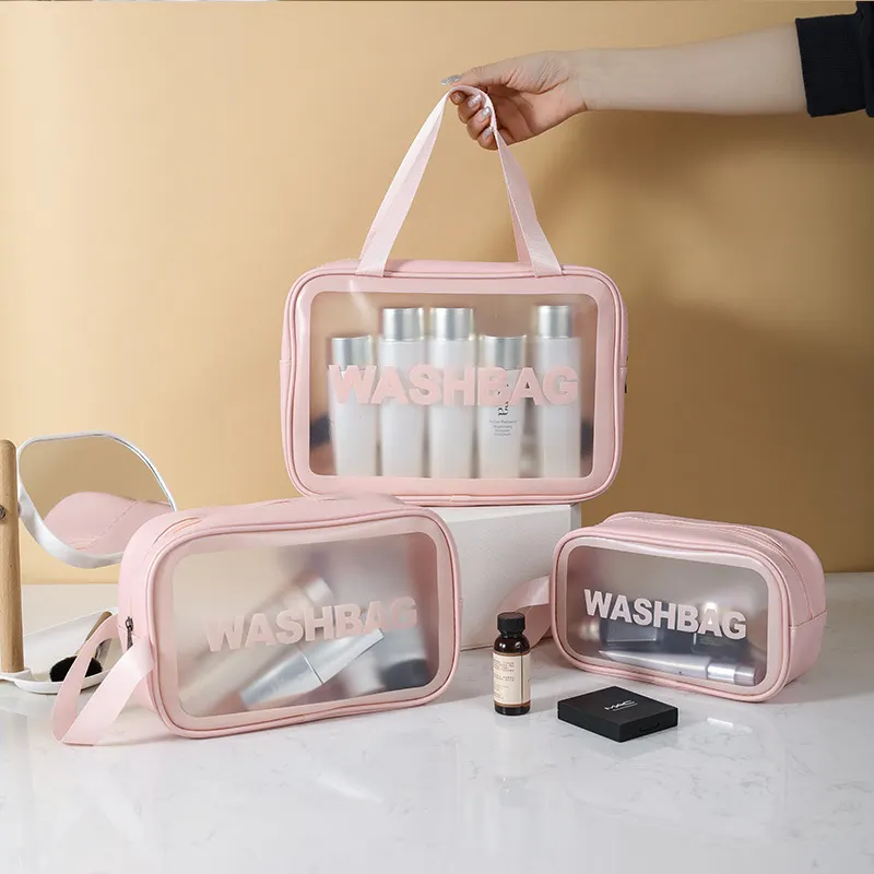 Customized Logo Printed Organizer Gift Carry All Pouch Makeup Case Transparent Travel Beauty Wash Make Up PVC Clear Cosmetic Bag