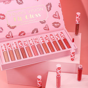 Maquillaje en Oferta, Set de Regalo de 12 Brillos Labiales Veganos en Caja Magnética, Brillo Labial Mate Antiadherente, Lápiz Labial Líquido de Larga Duración - Product Image 1