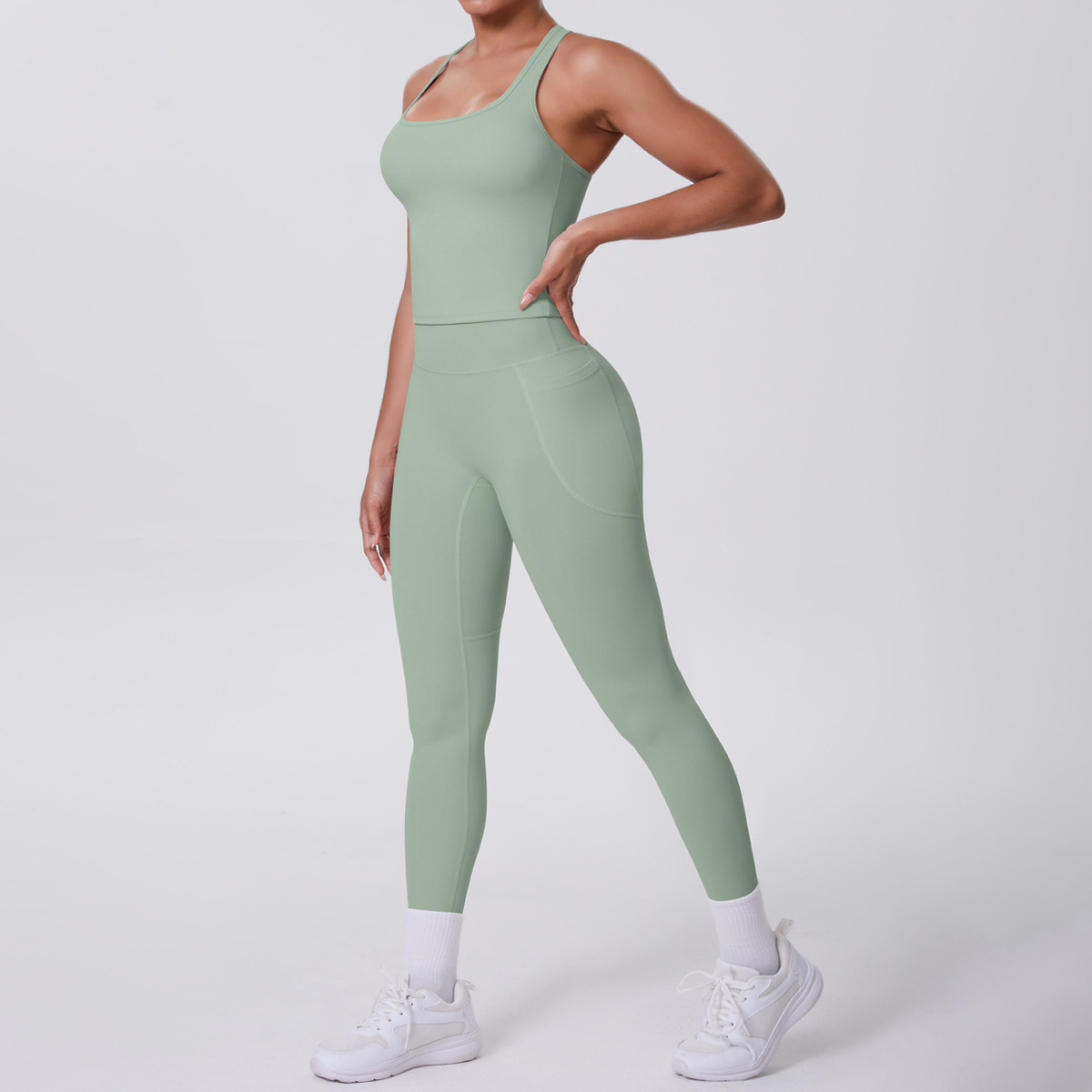 7122 gilet en forme de i 7108 tailleur pantalon à poches-vert basilic