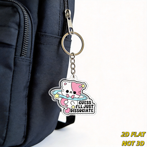 Porte-clés Chat Spatial Adorable '<span class=keywords><strong>Guess</strong></span> I'll Just Dissociate' en Acrylique avec Anneau Planète et Étoiles, Accessoire Humoristique sur le Thème de la Santé Mentale - Product Image 5