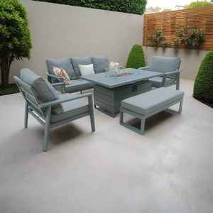 Ensemble de salon de jardin AJUNION en aluminium pour 8 personnes avec foyer et table relevable, mobilier de luxe pour patio - Product Image 2