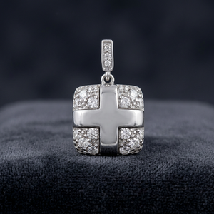 Art Palace - Charme en forme de croix plaqué argent avec cristaux ronds en strass, pendentif religieux, bijoux unisexe, cadeau - Product Image 2