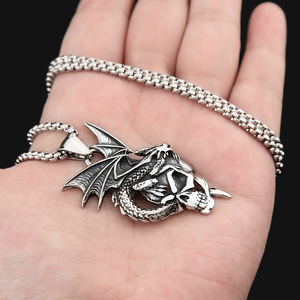 Yunnique – collier avec pendentif en acier inoxydable en forme de crâne de Dragon, bijoux pour hommes, cadeau, Design Animal, Style rétro, chaîne de 3mm - Product Image 4