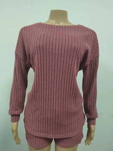 Damen Top Hose Frühling Herbst Kontrast farbe Split Langarm Strickwaren Hoch taillierte Slim Wide-Leg Zweiteiler Damen Set - Product Image 6