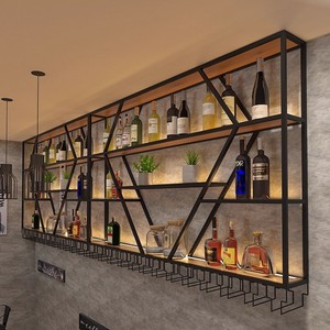 Meuble à vin lumineux multi-étages moderne pour bar commercial et présentoir mural en fer forgé sur mesure - Product Image 4